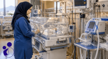 نوزاد نارس در دستگاه NICU تحت مراقبت تیم پزشکی